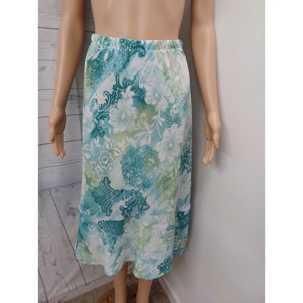 Vtg Alfred Dunner Skirt 10 Green Floral Ruffle Dainty Soft Girl Flowy Y2K